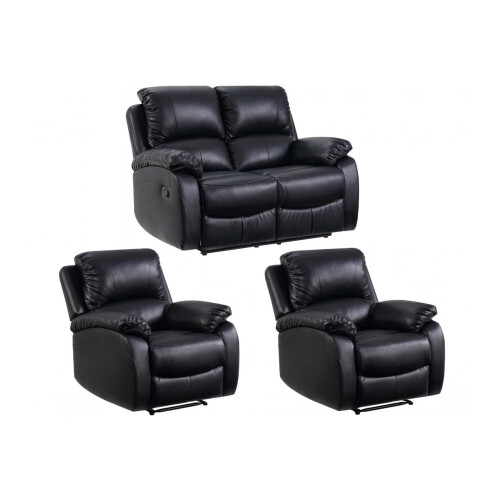 Roma Black Leather Recliner 2+1+1 Sofa Set