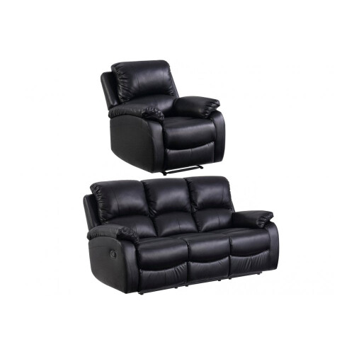 Roma Black Leather Recliner 3+1 Sofa Set