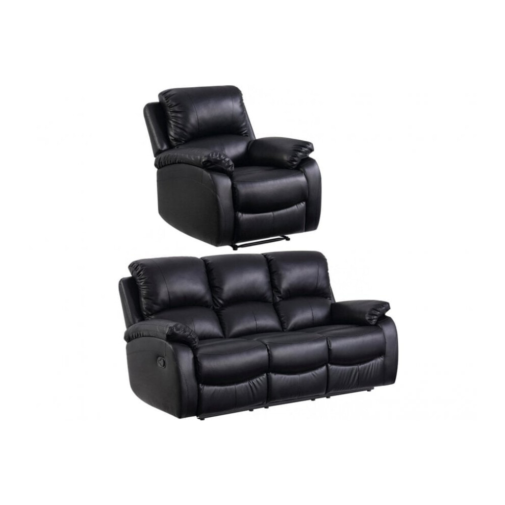 Roma Black Leather Recliner 3+1 Sofa Set