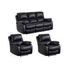 Roma Black Leather Recliner 3+1+1 Sofa Set