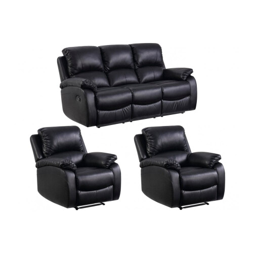 Roma Black Leather Recliner 3+1+1 Sofa Set