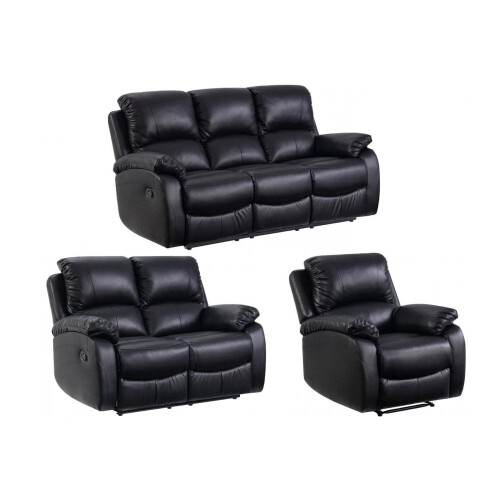 Roma Black Leather Recliner 3+2+1 Sofa Set