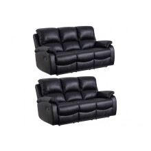 Roma Black Leather Recliner 3+3 Sofa Set