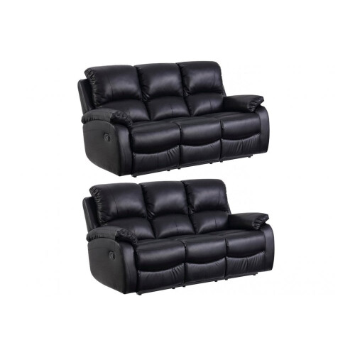 Roma Black Leather Recliner 3+3 Sofa Set
