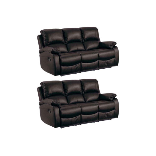 Roma Brown Leather Recliner 3+3 Seater Sofa Set