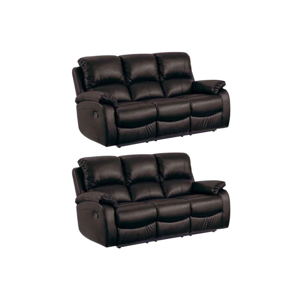 Roma Brown Leather Recliner 3+3 Seater Sofa Set