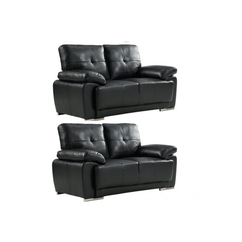 Sienna Black Leather Contemporary 2+2 Seater Sofa Set