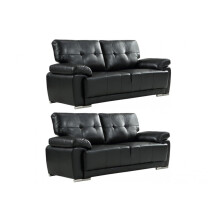 Sienna Black Leather Contemporary 3+3 Seater Sofa Set