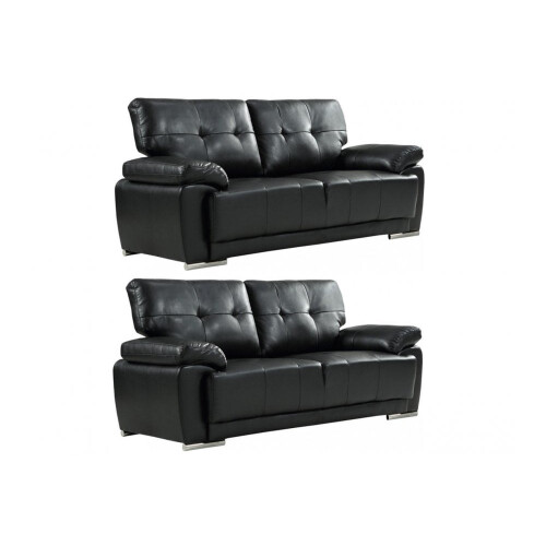 Sienna Black Leather Contemporary 3+3 Seater Sofa Set