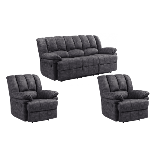 Torino Grey Fabric 3 +1+1 Seater Recliner Sofa Set