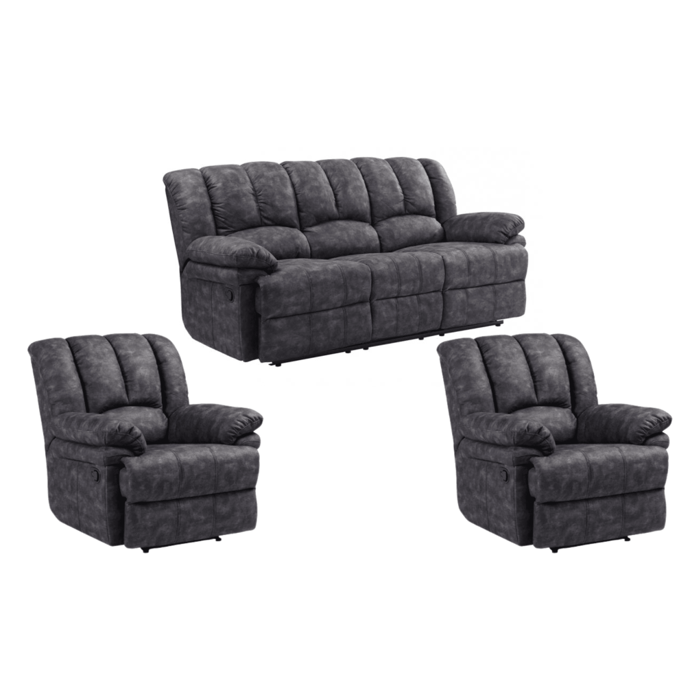 Torino Grey Fabric 3 +1+1 Seater Recliner Sofa Set