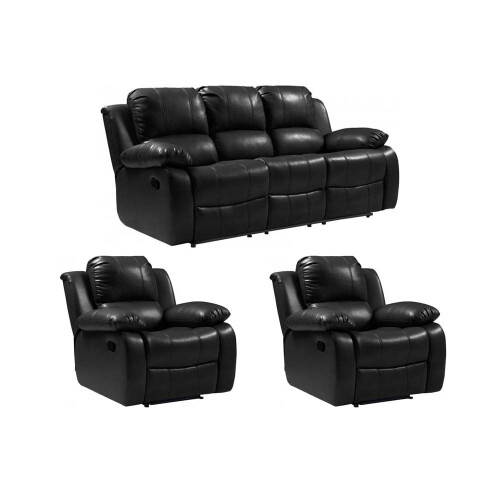 Valencia Black Leather Recliner 3+1+1 Seater Sofa Set