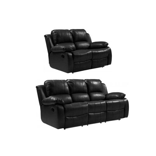 Valencia Black Leather Recliner 3+2 Seater Sofa Set