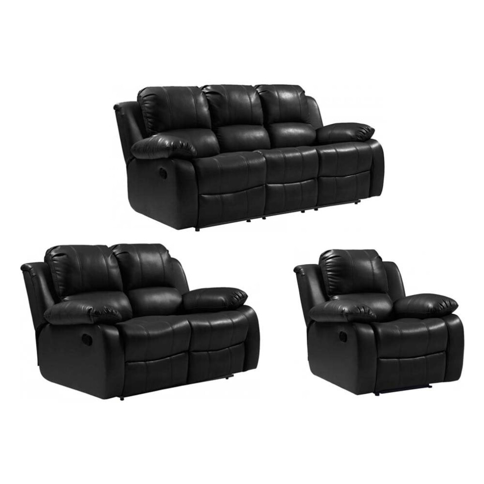Valencia Black Leather Recliner 3+2+1 Seater Sofa Set