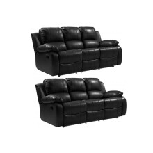 Valencia Black Leather Recliner 3+3 Seater Sofa Set