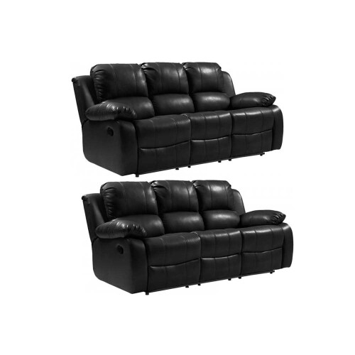 Valencia Black Leather Recliner 3+3 Seater Sofa Set