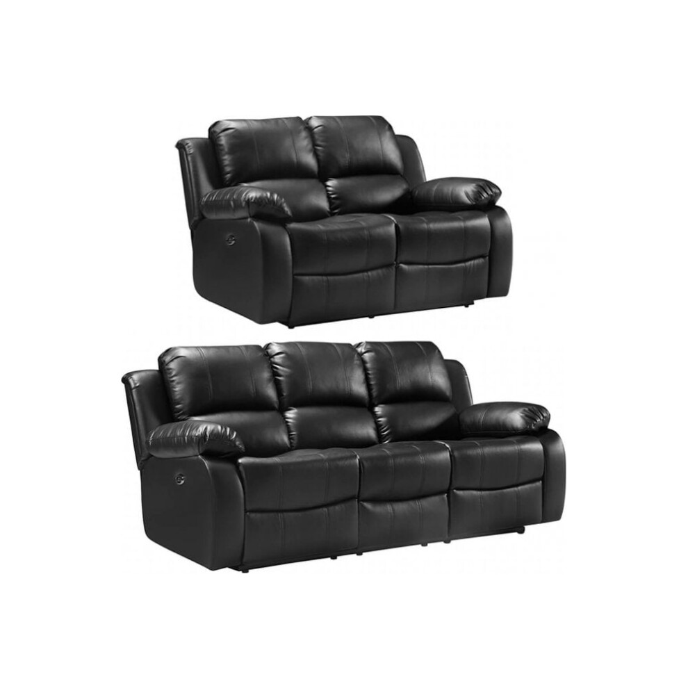 Valencia Black Leather Electric Recliner 3+2 Seater Sofa Set