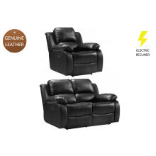 Valencia Genuine Black Leather 2+1 Seater Electric Power Recliner Sofa Set