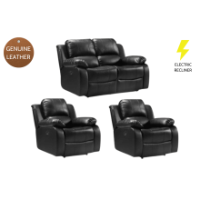 Valencia Genuine Black Leather 2+1+1 Seater Electric Power Recliner Sofa Set