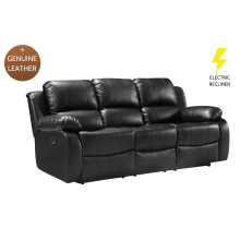 Valencia Genuine Black Leather 3 Seater Electric Power Recliner Sofa