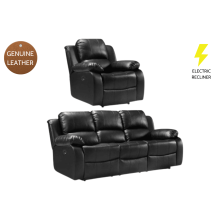 Valencia Genuine Black Leather 3+1 Seater Electric Power Recliner Sofa Set