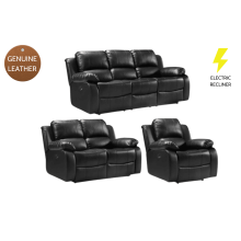 Valencia Genuine Black Leather 3+2+1 Seater Electric Power Recliner Sofa Set