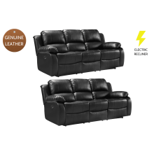 Valencia Genuine Black Leather 3+3 Seater Electric Power Recliner Sofa Set