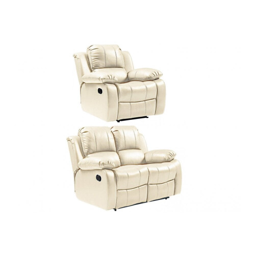 Valencia Cream Leather Recliner 2+1 Seater Sofa Set