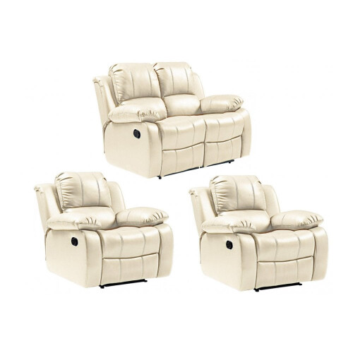 Valencia Cream Leather Recliner 2+1+1 Seater Sofa Set