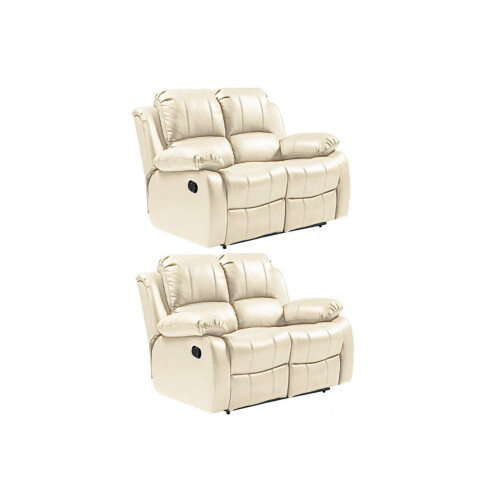 Valencia Cream Leather Recliner 2+2 Seater Sofa Set