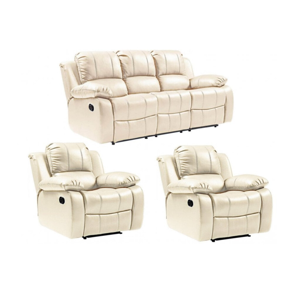 Valencia Cream Leather Recliner 3+1+1 Seater Sofa Set