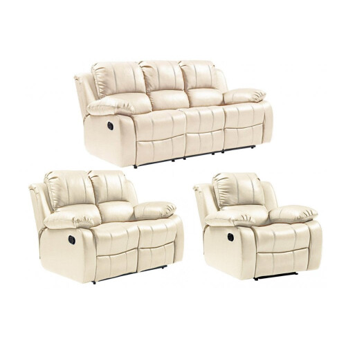 Valencia Cream Leather Recliner 3+2+1 Seater Sofa Set