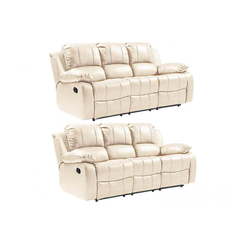 Valencia Cream Leather Recliner 3+3 Seater Sofa Set