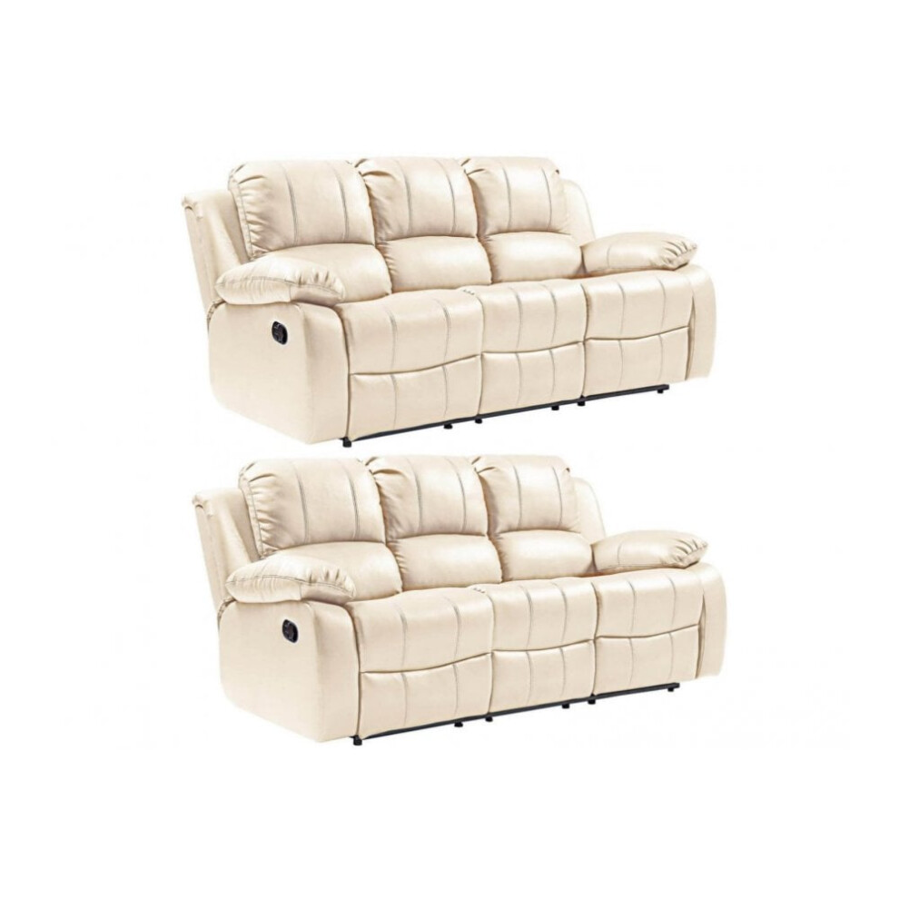 Valencia Cream Leather Recliner 3+3 Seater Sofa Set