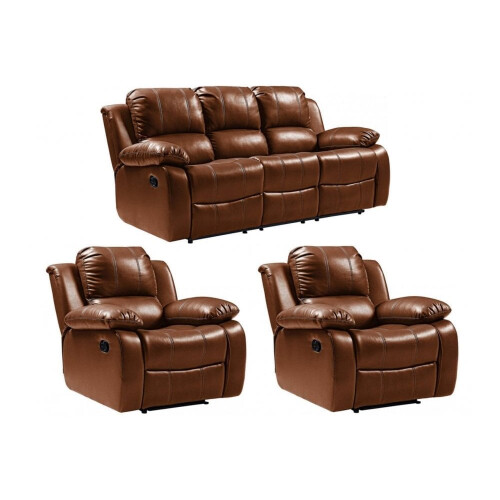 Valencia Tan Leather Recliner 3+1+1 Seater Sofa Set
