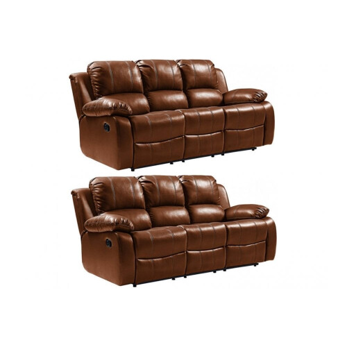 Valencia Tan Leather Recliner 3+3 Seater Sofa Set