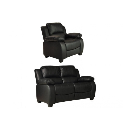 Valerie Black Leather 2+1 Seater Sofa Set