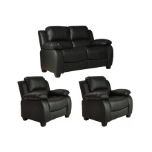 Valerie Black Leather 2+1+1 Seater Sofa Set