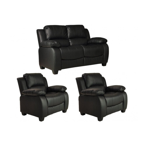 Valerie Black Leather 2+1+1 Seater Sofa Set