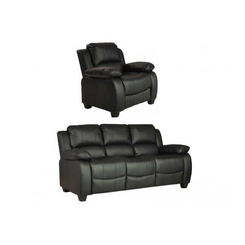 Valerie Black Leather 3+1 Seater Sofa Set