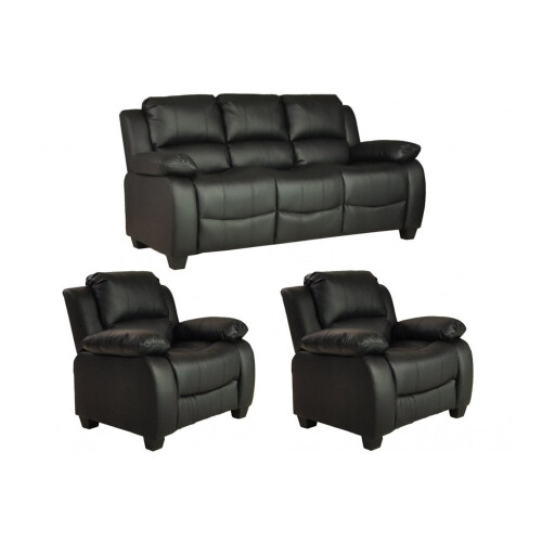 Valerie Black Leather 3+1+1 Seater Sofa Set