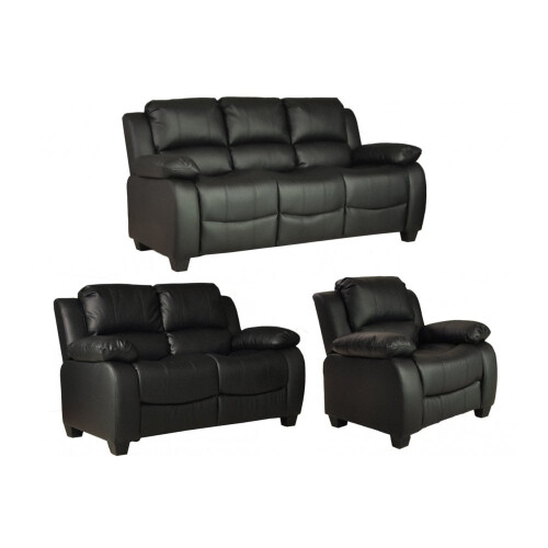 Valerie Black Leather 3+2+1 Seater Sofa Set