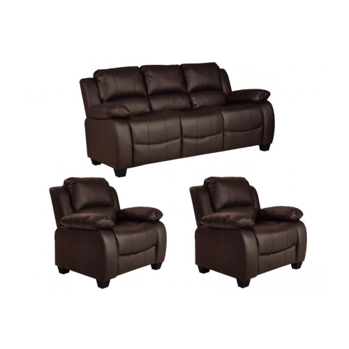 Valerie Brown Leather 3+1+1 Seater Sofa Set