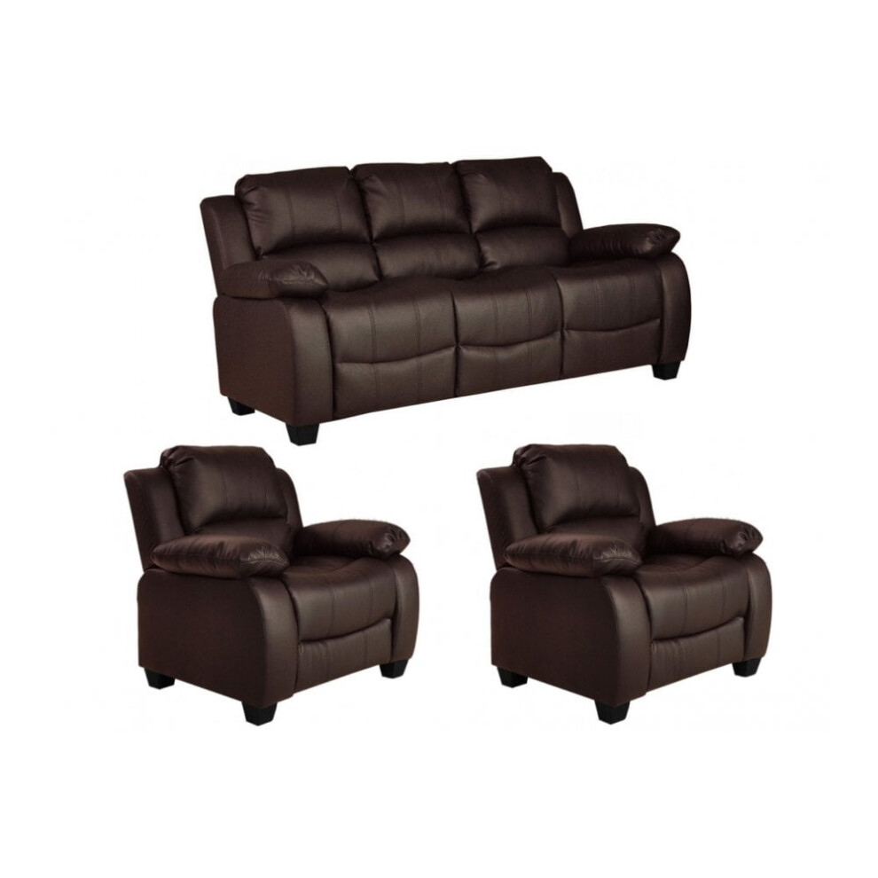 Furnitureinstore Valerie Brown Leather 3+1+1 Seater Sofa Set