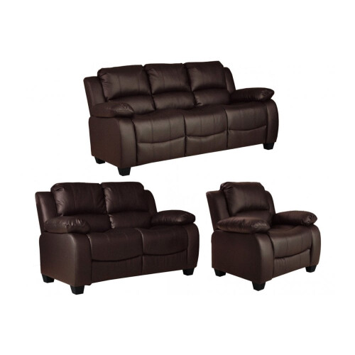 Valerie Brown Leather 3+2+1 Seater Sofa Bundle - Medium-Firm, Durable Frame, Easy Assembly