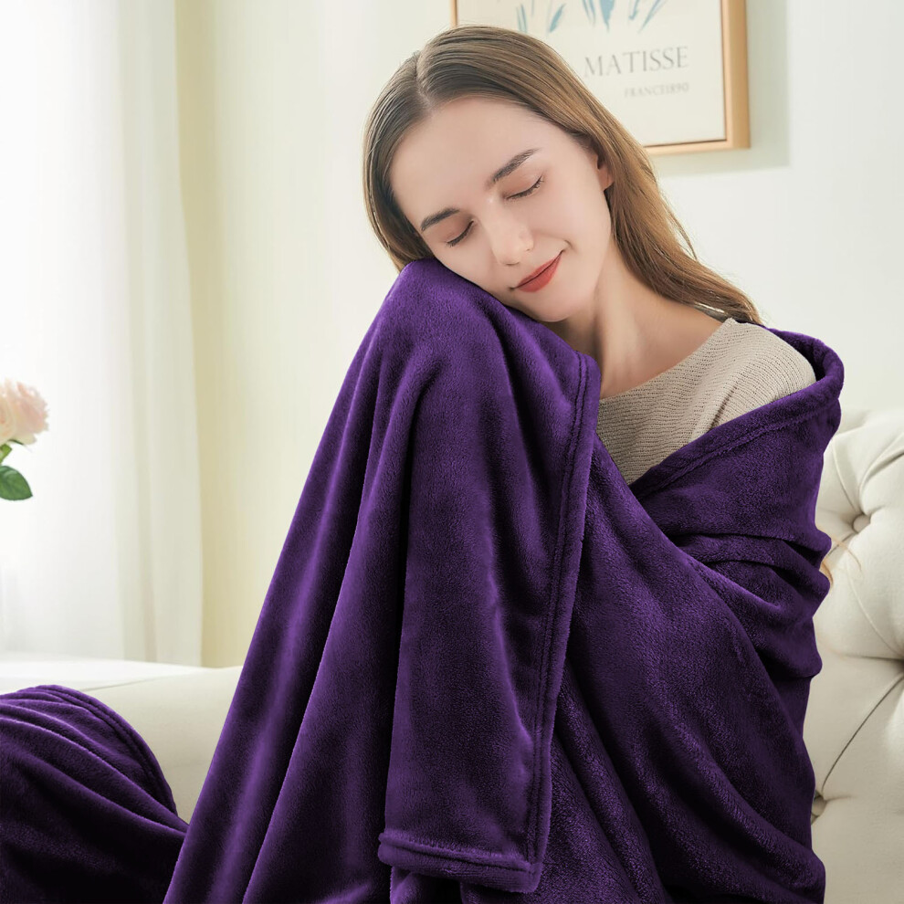 (Purple Fleece, Double) Faux Fur Fleece Blanket Large Sofa Bed Warm Throw