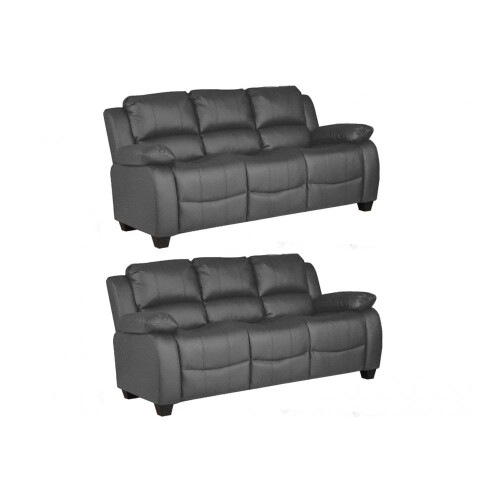 Valerie Grey Leather 3+3 Seater Sofa Set