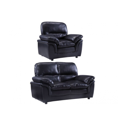 Verona Black Leather 2+1 Seater Sofa Set