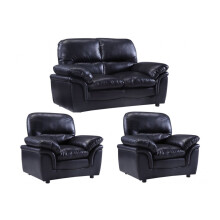 Verona Black Leather 2+1+1 Seater Sofa Set