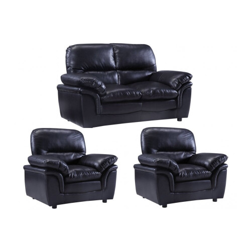 Verona Black Leather 2+1+1 Seater Sofa Set